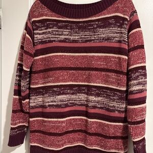 Macy's Burgundy and Pink Striped Sweater